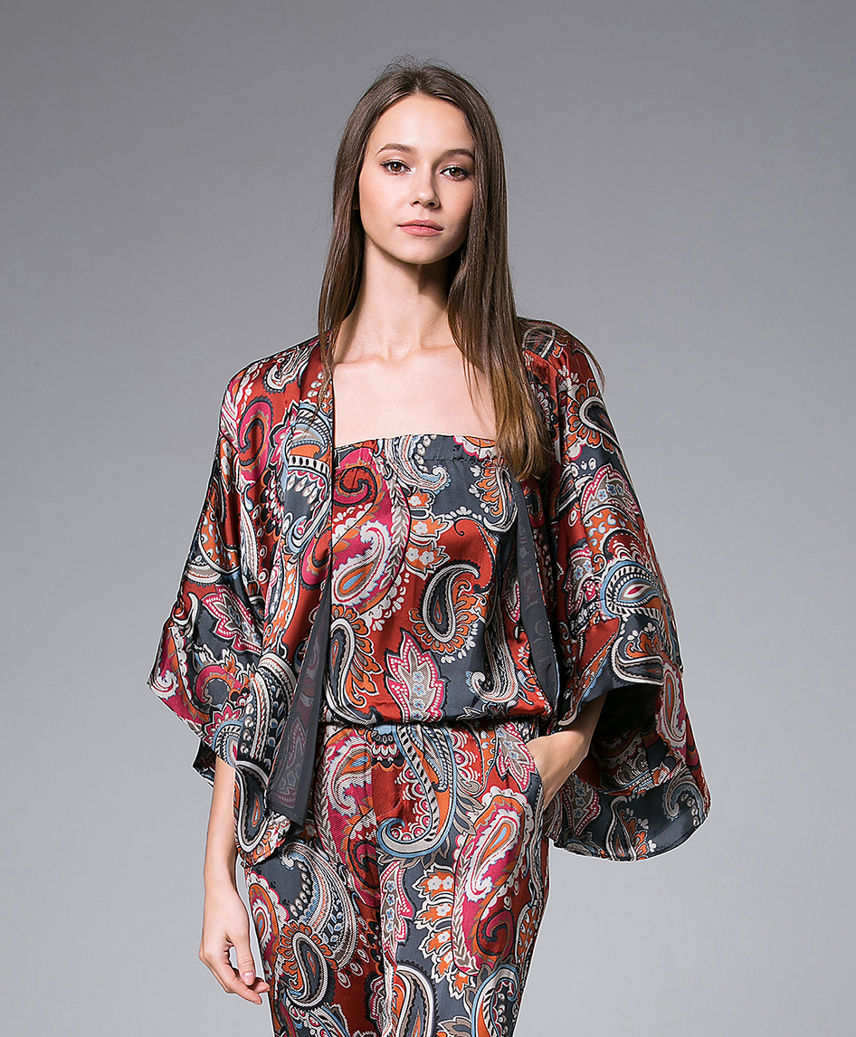 Coats - Grey Paisley Printed Kimono